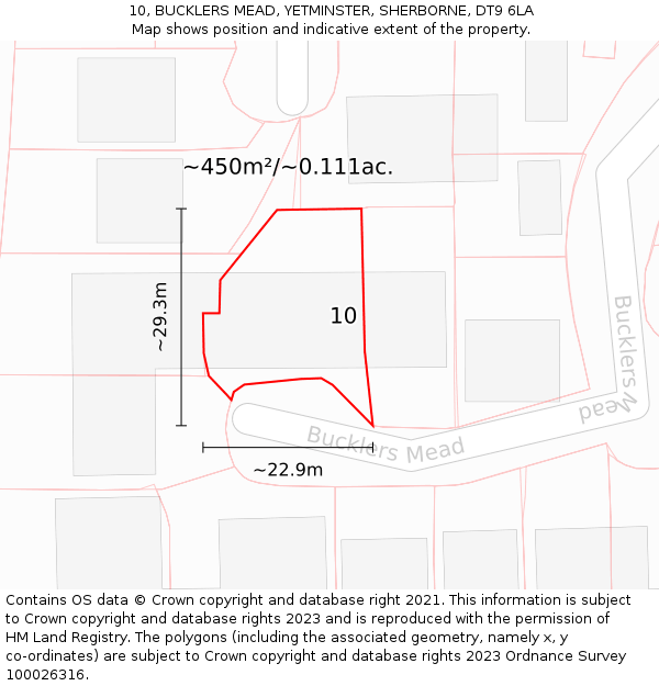 10, BUCKLERS MEAD, YETMINSTER, SHERBORNE, DT9 6LA: Plot and title map
