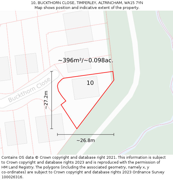 10, BUCKTHORN CLOSE, TIMPERLEY, ALTRINCHAM, WA15 7YN: Plot and title map