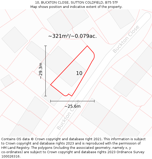 10, BUCKTON CLOSE, SUTTON COLDFIELD, B75 5TF: Plot and title map