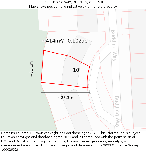 10, BUDDING WAY, DURSLEY, GL11 5BE: Plot and title map