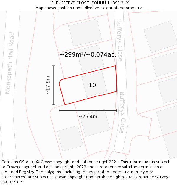 10, BUFFERYS CLOSE, SOLIHULL, B91 3UX: Plot and title map