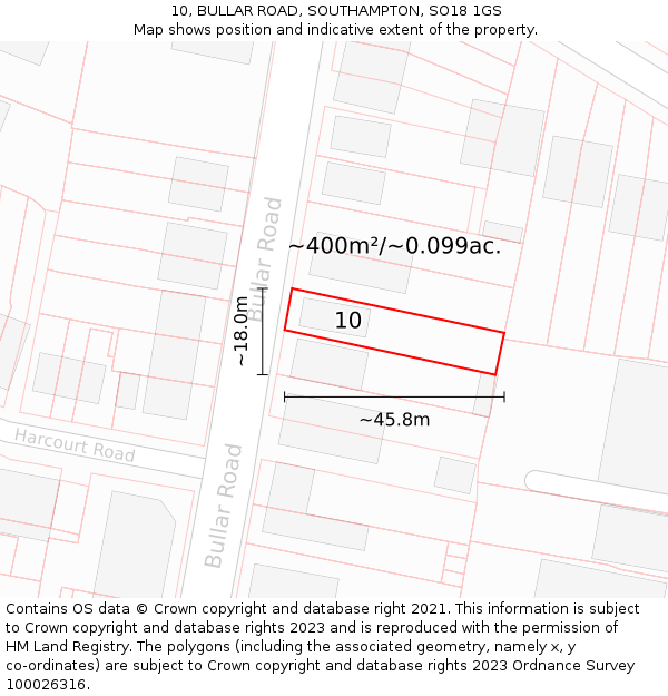 10, BULLAR ROAD, SOUTHAMPTON, SO18 1GS: Plot and title map