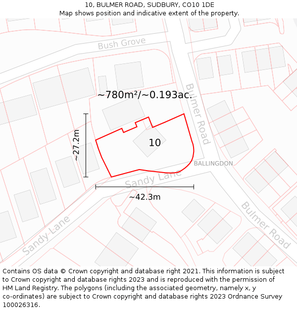 10, BULMER ROAD, SUDBURY, CO10 1DE: Plot and title map