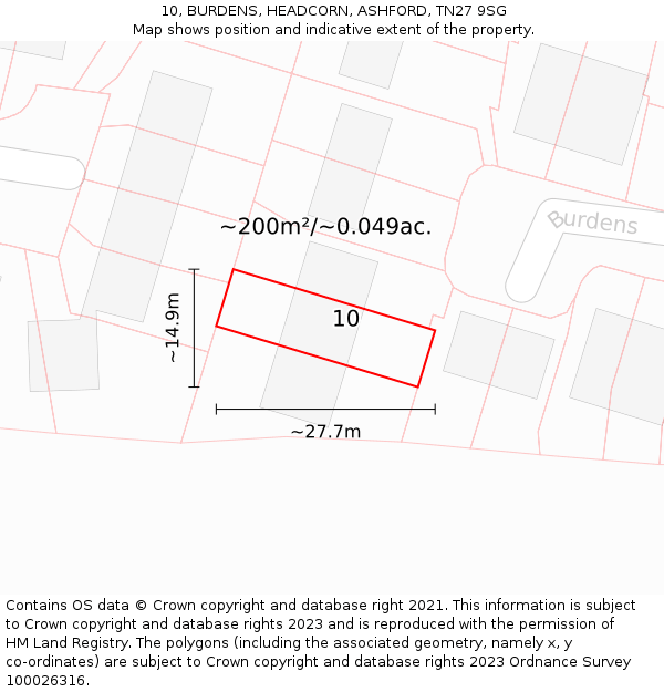 10, BURDENS, HEADCORN, ASHFORD, TN27 9SG: Plot and title map
