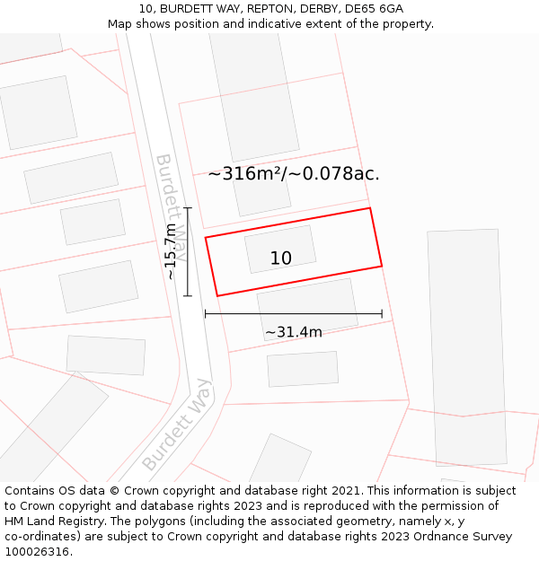 10, BURDETT WAY, REPTON, DERBY, DE65 6GA: Plot and title map