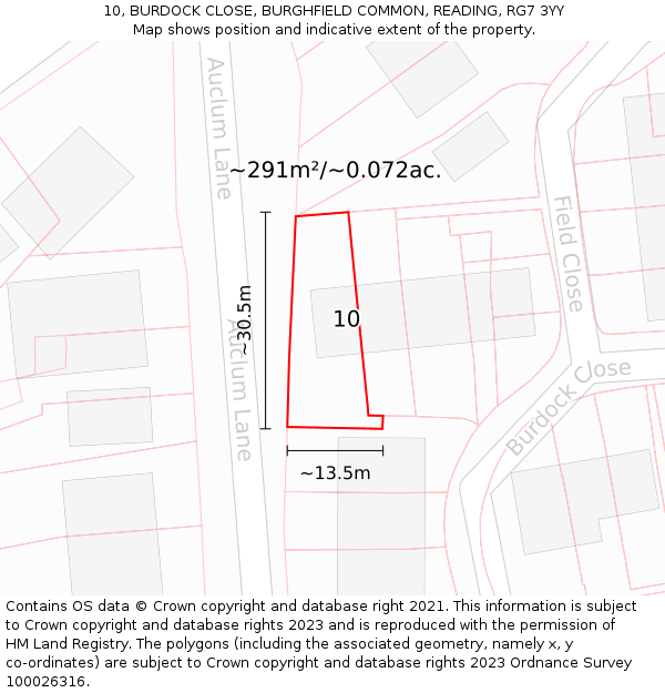 10, BURDOCK CLOSE, BURGHFIELD COMMON, READING, RG7 3YY: Plot and title map