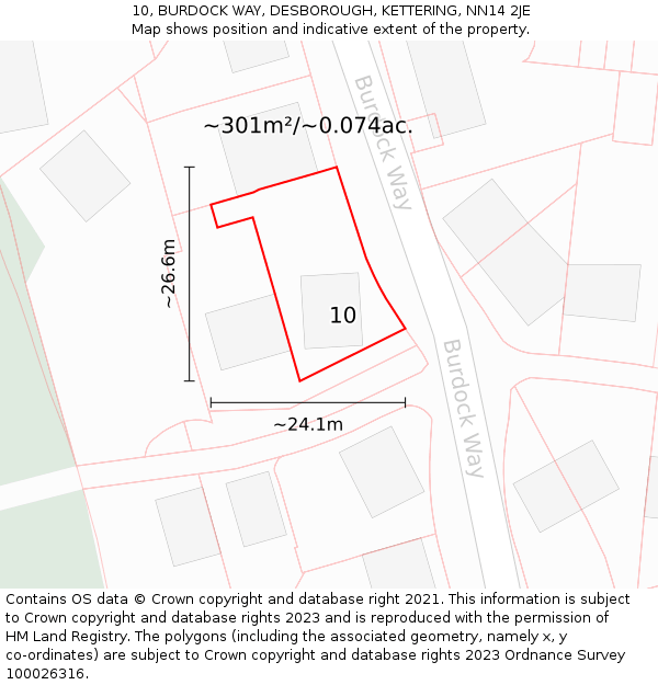 10, BURDOCK WAY, DESBOROUGH, KETTERING, NN14 2JE: Plot and title map