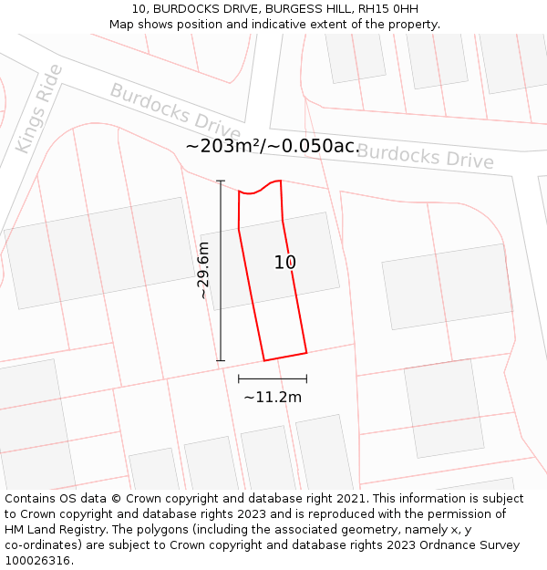 10, BURDOCKS DRIVE, BURGESS HILL, RH15 0HH: Plot and title map