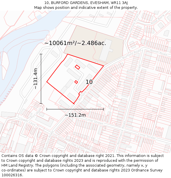 10, BURFORD GARDENS, EVESHAM, WR11 3AJ: Plot and title map