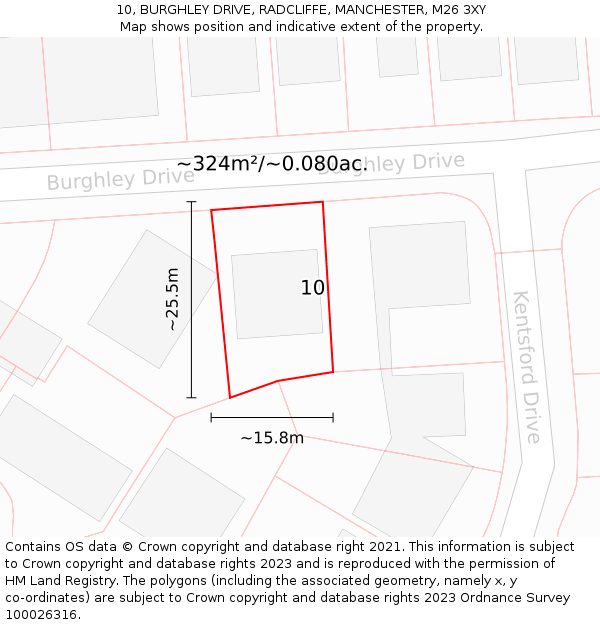 10, BURGHLEY DRIVE, RADCLIFFE, MANCHESTER, M26 3XY: Plot and title map