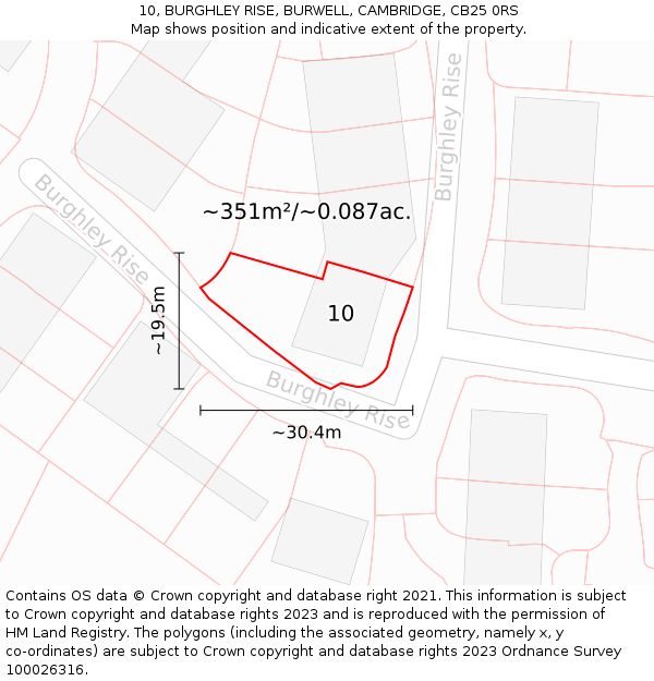 10, BURGHLEY RISE, BURWELL, CAMBRIDGE, CB25 0RS: Plot and title map