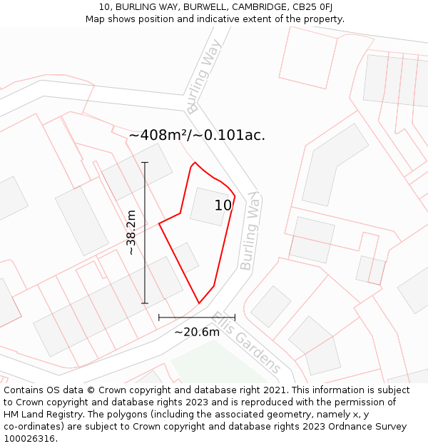 10, BURLING WAY, BURWELL, CAMBRIDGE, CB25 0FJ: Plot and title map