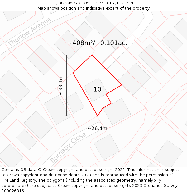 10, BURNABY CLOSE, BEVERLEY, HU17 7ET: Plot and title map