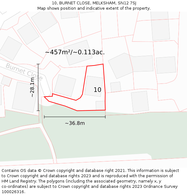 10, BURNET CLOSE, MELKSHAM, SN12 7SJ: Plot and title map