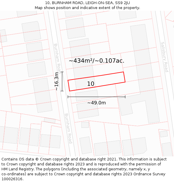 10, BURNHAM ROAD, LEIGH-ON-SEA, SS9 2JU: Plot and title map