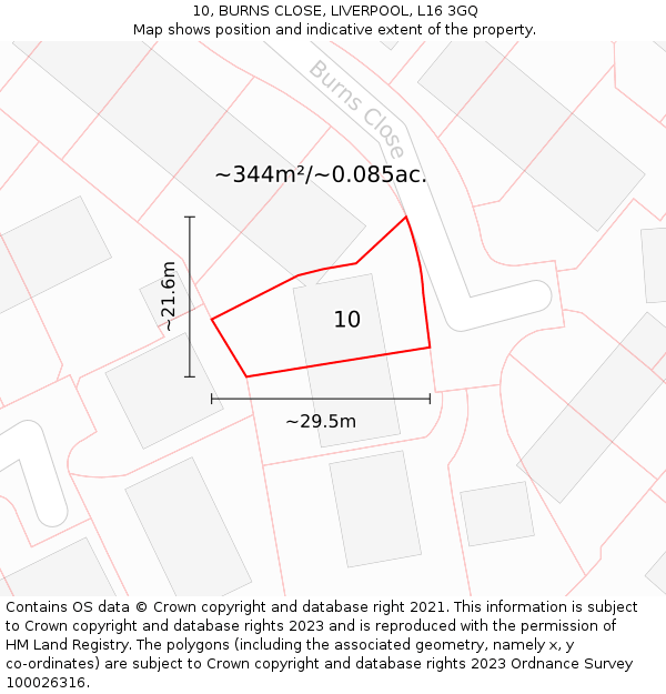 10, BURNS CLOSE, LIVERPOOL, L16 3GQ: Plot and title map