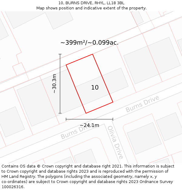 10, BURNS DRIVE, RHYL, LL18 3BL: Plot and title map