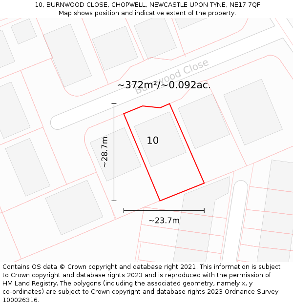 10, BURNWOOD CLOSE, CHOPWELL, NEWCASTLE UPON TYNE, NE17 7QF: Plot and title map