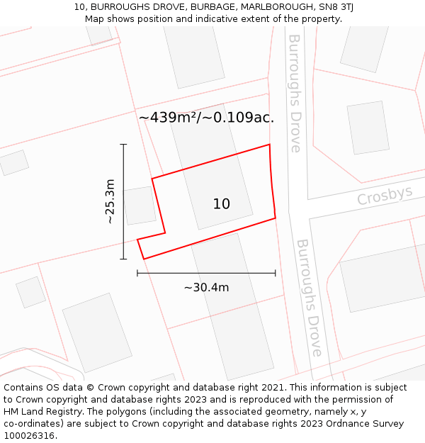 10, BURROUGHS DROVE, BURBAGE, MARLBOROUGH, SN8 3TJ: Plot and title map