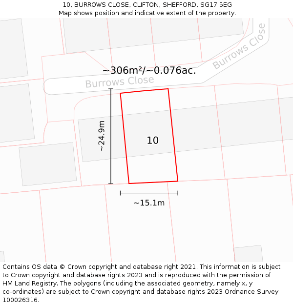 10, BURROWS CLOSE, CLIFTON, SHEFFORD, SG17 5EG: Plot and title map