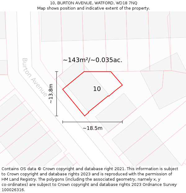 10, BURTON AVENUE, WATFORD, WD18 7NQ: Plot and title map