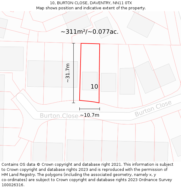 10, BURTON CLOSE, DAVENTRY, NN11 0TX: Plot and title map
