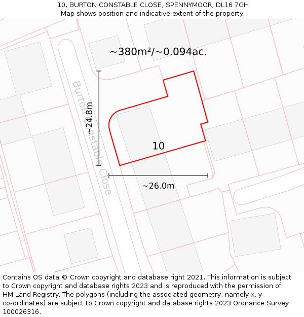 10, BURTON CONSTABLE CLOSE, SPENNYMOOR, DL16 7GH: Plot and title map