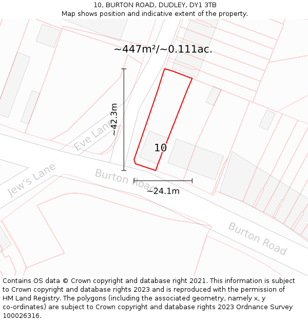 10, BURTON ROAD, DUDLEY, DY1 3TB: Plot and title map