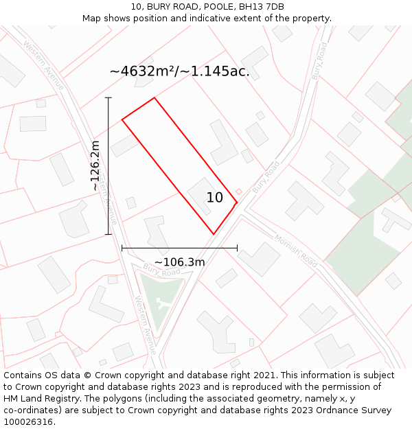 10, BURY ROAD, POOLE, BH13 7DB: Plot and title map