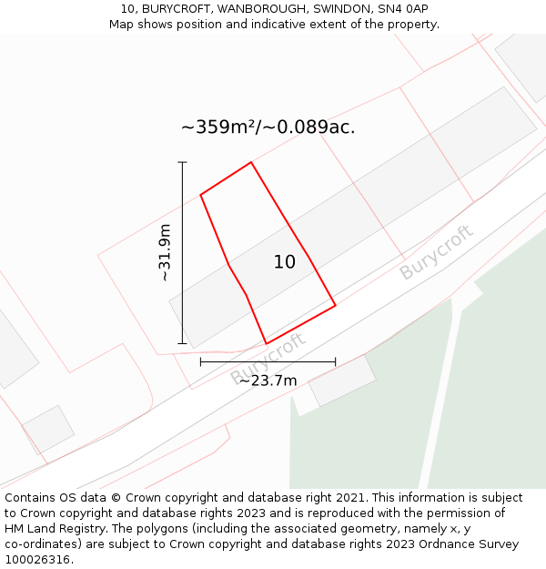 10, BURYCROFT, WANBOROUGH, SWINDON, SN4 0AP: Plot and title map