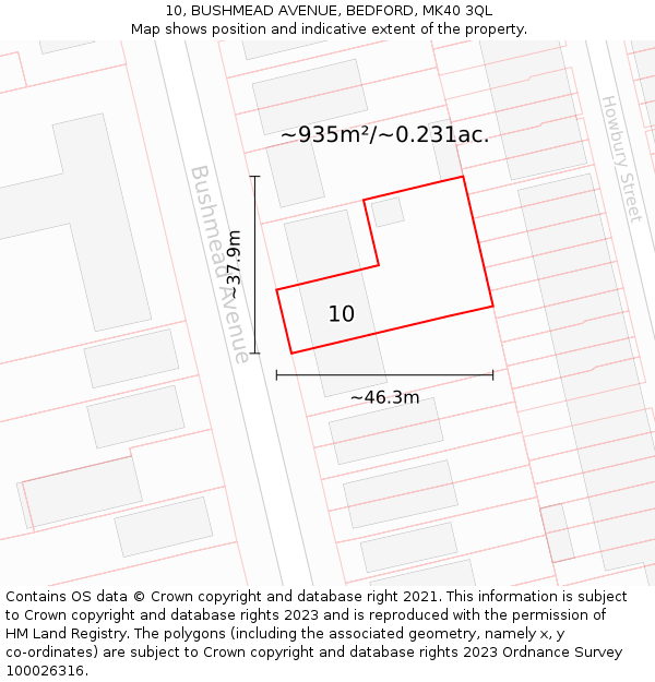 10, BUSHMEAD AVENUE, BEDFORD, MK40 3QL: Plot and title map