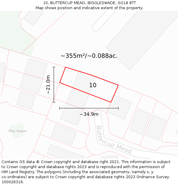 10, BUTTERCUP MEAD, BIGGLESWADE, SG18 8TT: Plot and title map