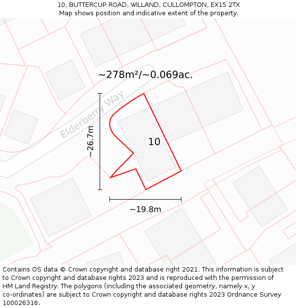 10, BUTTERCUP ROAD, WILLAND, CULLOMPTON, EX15 2TX: Plot and title map