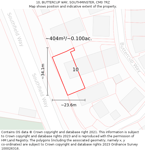 10, BUTTERCUP WAY, SOUTHMINSTER, CM0 7RZ: Plot and title map