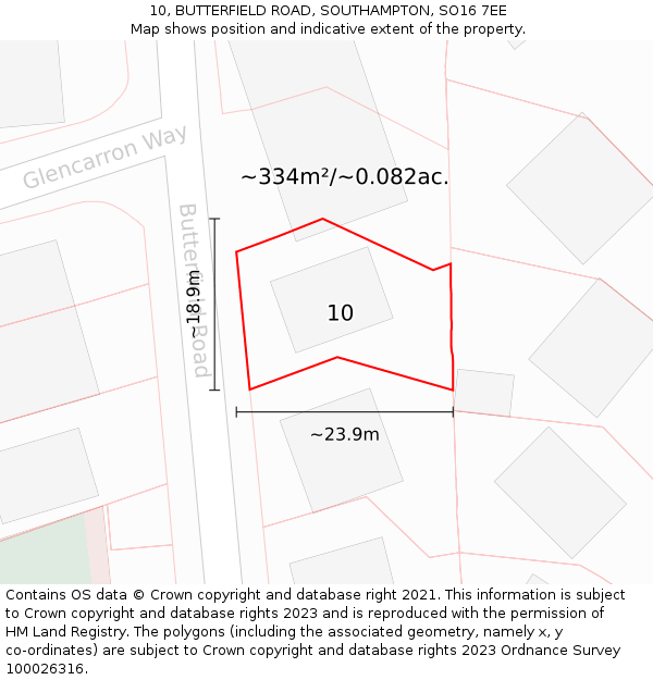 10, BUTTERFIELD ROAD, SOUTHAMPTON, SO16 7EE: Plot and title map