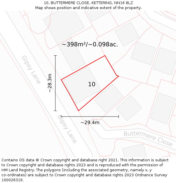 10, BUTTERMERE CLOSE, KETTERING, NN16 8LZ: Plot and title map