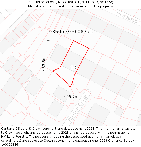 10, BUXTON CLOSE, MEPPERSHALL, SHEFFORD, SG17 5QF: Plot and title map