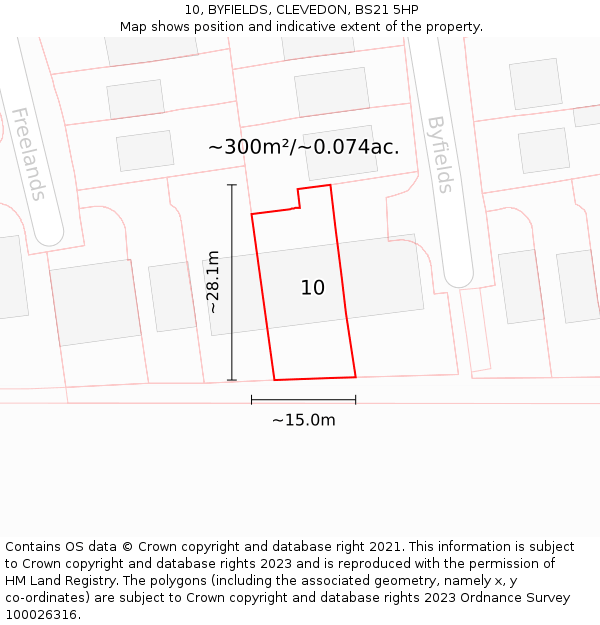 10, BYFIELDS, CLEVEDON, BS21 5HP: Plot and title map