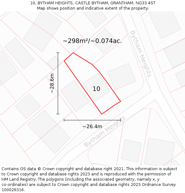 10, BYTHAM HEIGHTS, CASTLE BYTHAM, GRANTHAM, NG33 4ST: Plot and title map