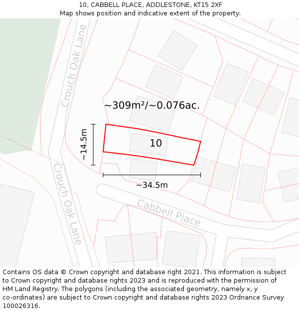 10, CABBELL PLACE, ADDLESTONE, KT15 2XF: Plot and title map