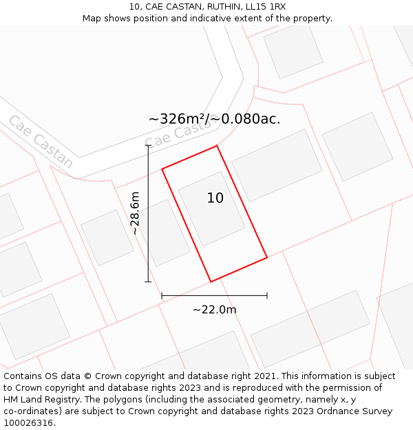 10, CAE CASTAN, RUTHIN, LL15 1RX: Plot and title map