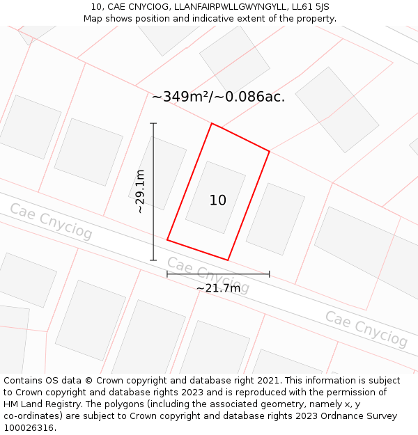 10, CAE CNYCIOG, LLANFAIRPWLLGWYNGYLL, LL61 5JS: Plot and title map