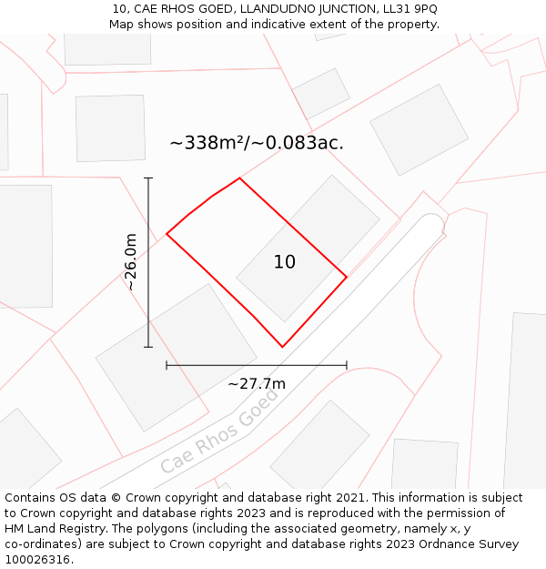10, CAE RHOS GOED, LLANDUDNO JUNCTION, LL31 9PQ: Plot and title map