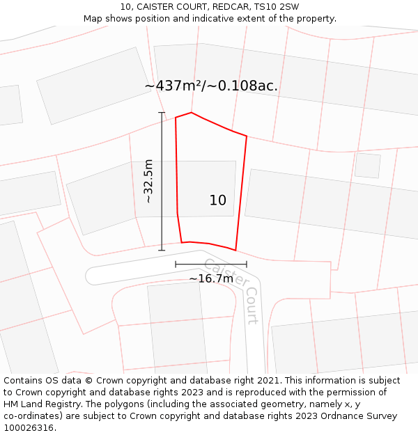 10, CAISTER COURT, REDCAR, TS10 2SW: Plot and title map