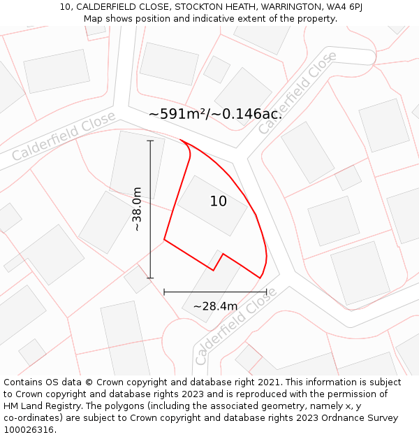 10, CALDERFIELD CLOSE, STOCKTON HEATH, WARRINGTON, WA4 6PJ: Plot and title map