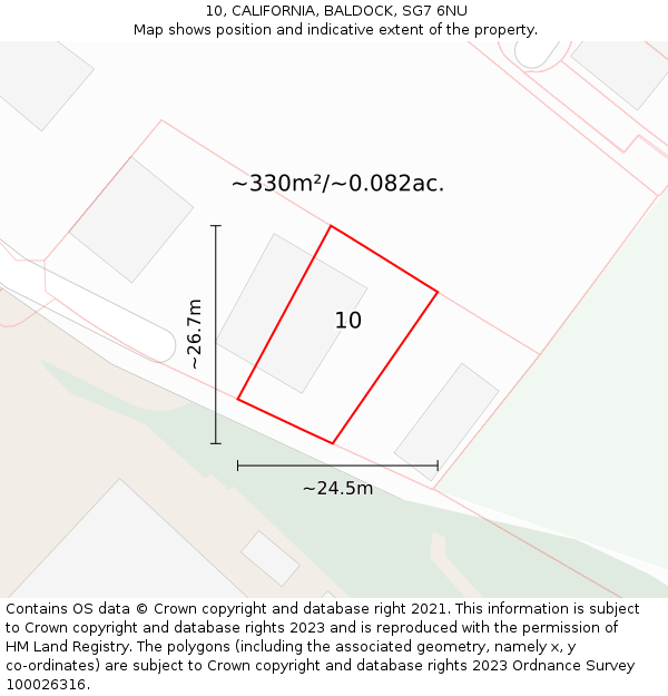 10, CALIFORNIA, BALDOCK, SG7 6NU: Plot and title map