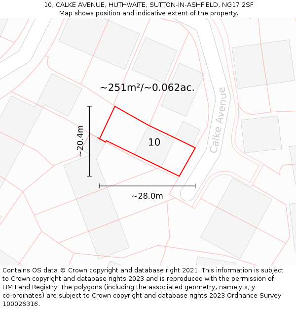 10, CALKE AVENUE, HUTHWAITE, SUTTON-IN-ASHFIELD, NG17 2SF: Plot and title map