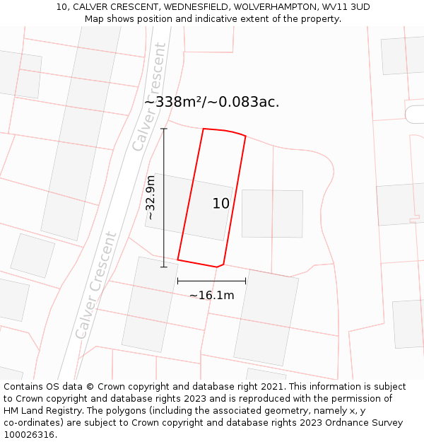 10, CALVER CRESCENT, WEDNESFIELD, WOLVERHAMPTON, WV11 3UD: Plot and title map