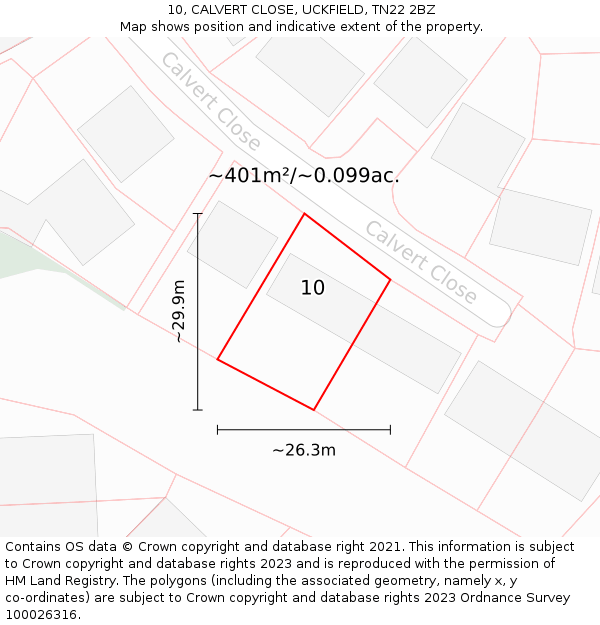 10, CALVERT CLOSE, UCKFIELD, TN22 2BZ: Plot and title map