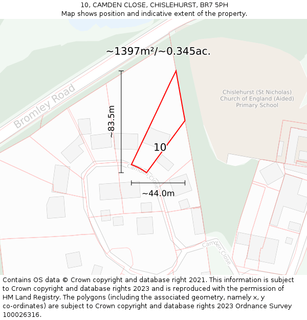 10, CAMDEN CLOSE, CHISLEHURST, BR7 5PH: Plot and title map